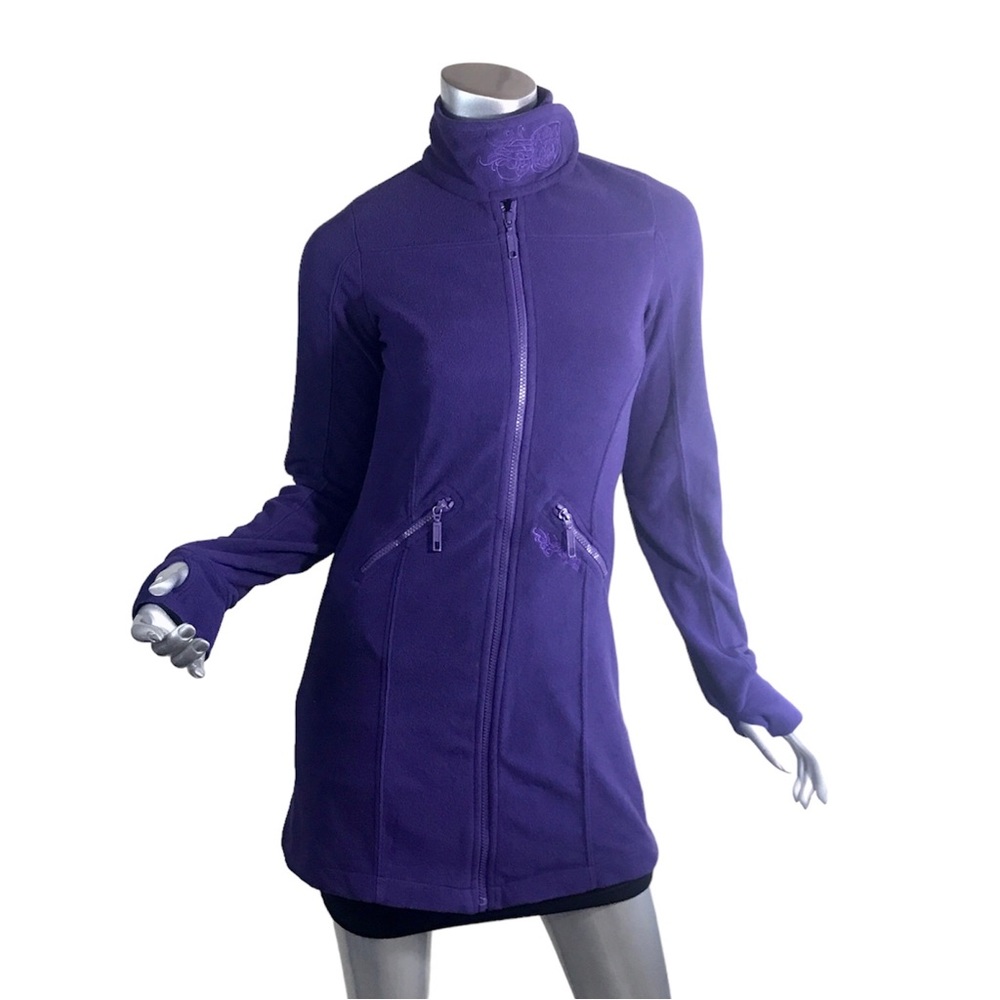 Blind Date XS Purple Fleece Zip Up Jacket Long Line Soft Warm Thumb Holes